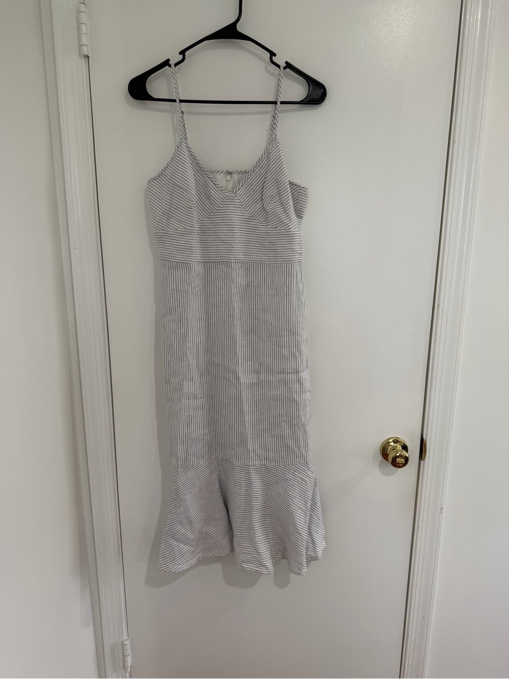 Banana Republic Striped Linen Dress 10 Ruffle Hem Slip Sundress Coastal Chic